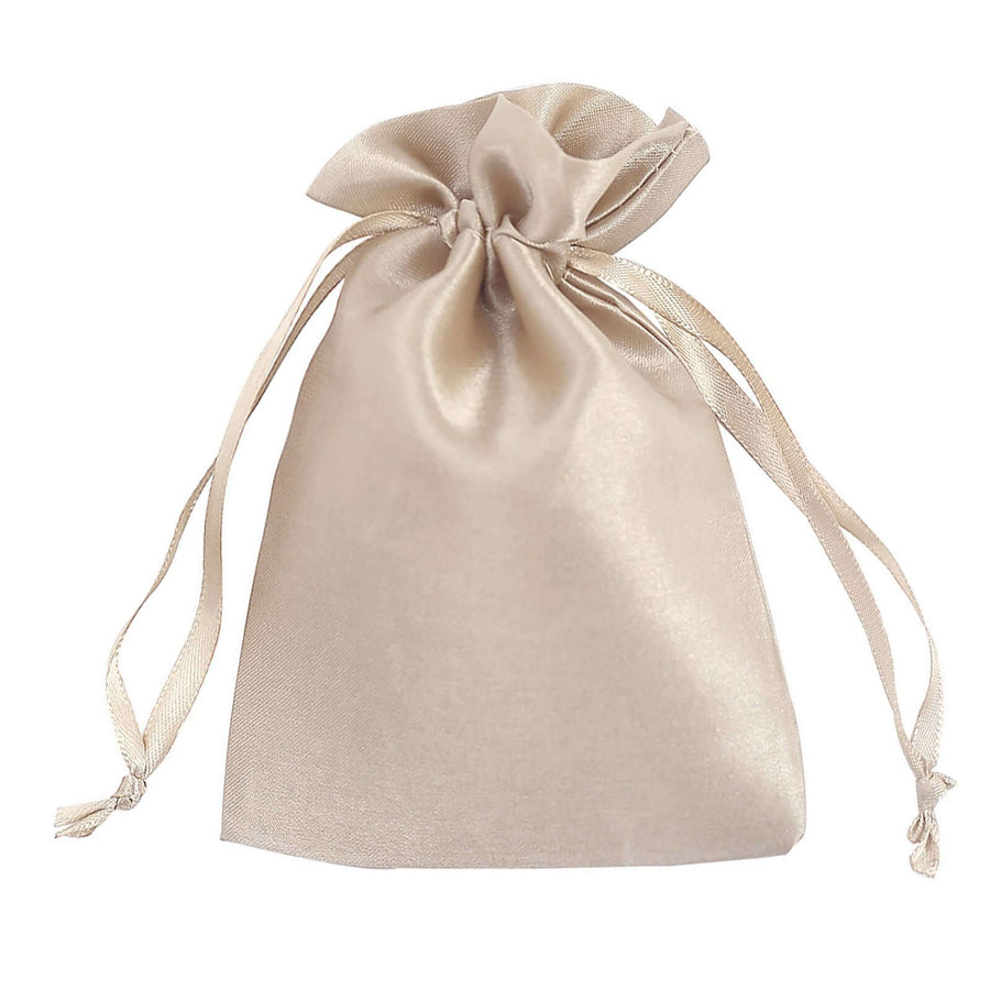 12 Pack 4"x6" Beige Satin Drawstring Wedding Party Favor Gift Bags