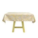 54"x54" Beige Polyester Square Tablecloth With Gold Foil Geometric Pattern