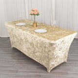 6ft Beige Crushed Velvet Spandex Fitted Rectangular Table Cover