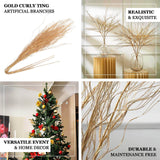 4 Pack | 39inch Metallic Gold Artificial Curly Willow Twig Branch Spray, Bendable Vase Fillers