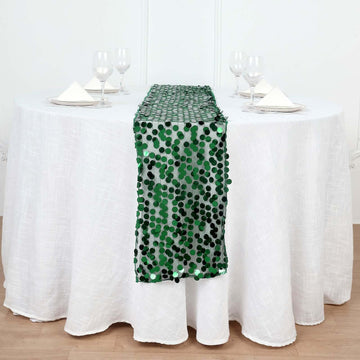 Big Payette Sequin 13"x108" Table Runner Hunter Emerald Green - Dazzling Design