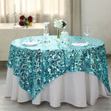 72" x 72" Turquoise Premium Big Payette Sequin Overlay