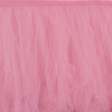 17FT Pink|Rose Quartz 4 Layer Tulle Tutu Pleated Table Skirts#whtbkgd