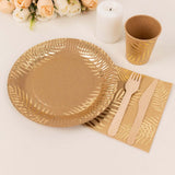 72 Pcs Natural Disposable Dinnerware Set With Gold Foil Palm Leaves Print