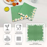 20 Pack Sage Green Daisy Flower Paper Beverage Napkins, Disposable Cocktail Napkins