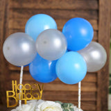 11 Pcs | Balloon Garland Cloud Cake Topper, Mini Cake Decorations - Light Blue, Royal Blue & Silver