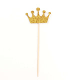 24 Pack | 5inch Gold Glitter Royal Crown Cupcake Topper Picks, Party Cake Toppers