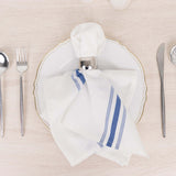 10 Pack White Spun Polyester Cloth Napkins with Blue Reverse Stripes