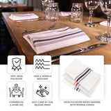 10 Pack Black Spun Polyester Cloth Napkins with White Reverse Stripes, Premium Restaurant Quality