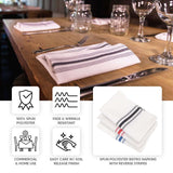 10 Pack White Spun Polyester Cloth Napkins with Blue Reverse Stripes