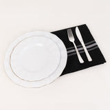 10 Pack Black Spun Polyester Cloth Napkins with White Reverse Stripes, Premium Restaurant Quality