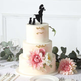 7inch Black Acrylic Bride and Groom With Two Pet Dogs Cake Toppers