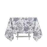 Polyester 70x70 Square Tablecloth White - Black French Toile Pattern for Elegant Occasions
