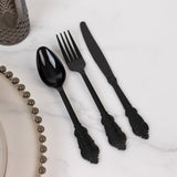 72 Pcs Plastic Silverware Set in Baroque Style Black