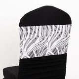 5 Pack White Black Wave Chair Sash Bands With Embroidered Sequins