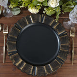 13inch Round Matte Black Acrylic Plastic Charger Plates With Gold Brushed Wavy Scalloped Rim