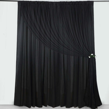 Black Chiffon Polyester Event Curtain Drapes, Dual Layer Divider Backdrop Curtain Panels with Rod Pockets - 10ftx10ft