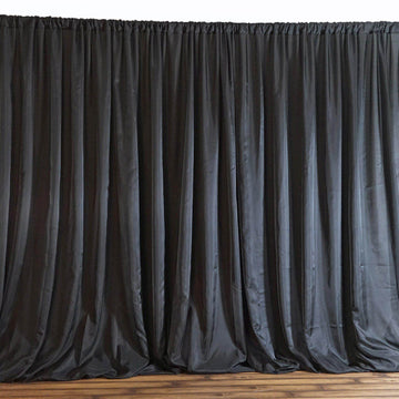 Black Chiffon Polyester Event Curtain Drapes, Dual Layer Divider Backdrop Event Panels with Rod Pockets - 20ftx10ft