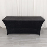 6ft Black Crushed Velvet Spandex Fitted Rectangular Table Cover