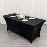 6ft Black Crushed Velvet Spandex Fitted Rectangular Table Cover