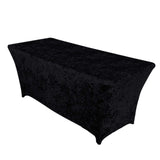 Crushed Velvet Fitted Rectangular 6ft Table Cover Black - Wrinkle-Free Stretchy Tablecloth