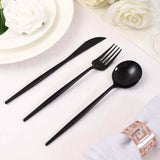 24 Pack | Black Sleek Modern Plastic Silverware Set, Premium Disposable Knife, Spoon & Fork Set