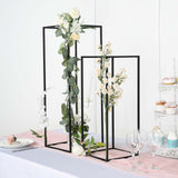 24Inch Rectangular Matte Black Metal Wedding Flower Stand, Geometric Column Frame Centerpiece