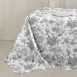 Polyester 90x156inch Rectangle Tablecloth White - Seamless Black French Toile Pattern for Grand