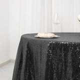 120" Black Premium Sequin Round Tablecloth