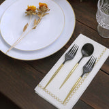 24 Pack | 6inch Black / Gold Premium Disposable Fork / Spoon Silverware Set