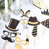 24 Pack | Vintage Black / Gold Glitter Fun Party Photo Booth Props, DIY Party Theme Supplies