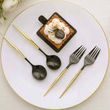 24 Pack | 6inch Black / Gold Premium Disposable Fork / Spoon Silverware Set