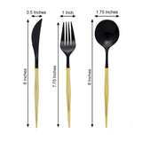 24 Pack | 8inch Black With Gold Handle Silverware Set, Modern Premium Plastic Utensil Set