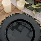 10 Pack | 10inch Black / Gold Scalloped Rim Disposable Dinner Plates