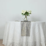 5 Pack Black Mesh Organza Table Runners with Gold Foil Water Wave Pattern