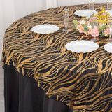 72x72inch Black Gold Wave Mesh Square Table Overlay With Embroidered Sequins