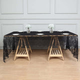 Black Premium Lace Fabric Rectangle Tablecloth, Vintage Classic Rustic Decor Scalloped Frill Edges