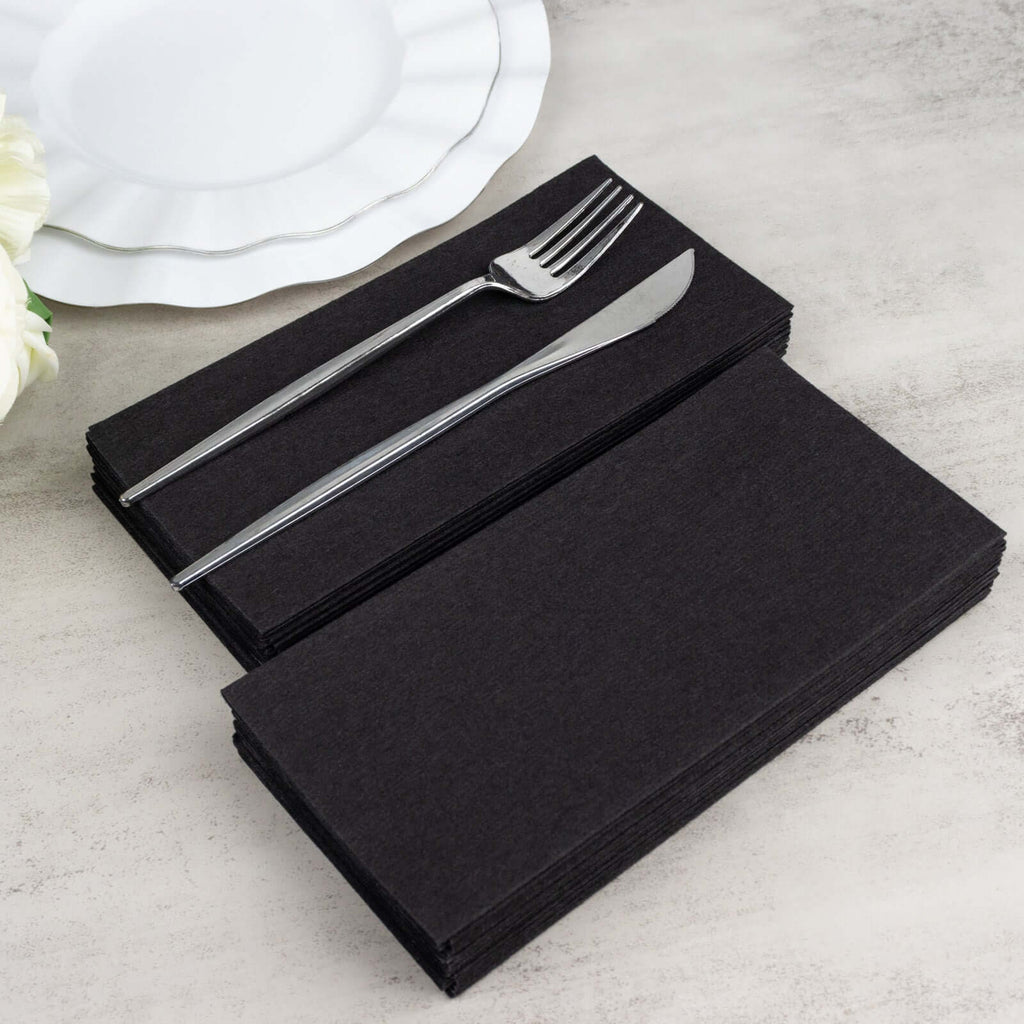 Linen-Like Paper Napkins Black | TableclothsFactory