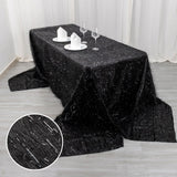 90x156inch Black Metallic Premium Tinsel Shag Rectangular Tablecloth, Shimmery Metallic