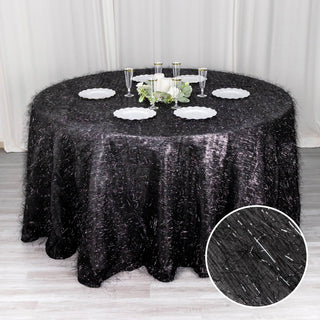 Black Metallic Premium Tinsel Shag Round Tablecloth