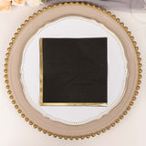 50 Pack 2 Ply Soft Black With Gold Foil Edge Dinner Paper Napkins, Wedding Cocktail 