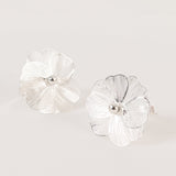 4 Pack Silver Metal Jasmine Flower Napkin Holders with Pearl Center, Decorative Floral Napkin