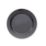 10-Pack Black Plastic Dessert Plates – 8inch Round with Silver Beaded Rim, Disposable#whtbkgd