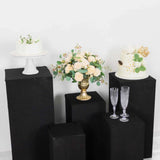 Set of 5 Black Rectangular Stretch Fitted Pedestal Pillar Prop Covers, Spandex Display Box