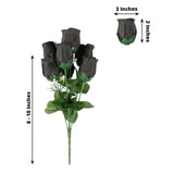 12 Bushes | Black Artificial Premium Silk Flower Rose Buds | 84 Rose Buds