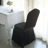 Black Ruffle Pleated Skirt Banquet Spandex Chair Slipcover, 1-Piece Stretch Fitted Chair Cover