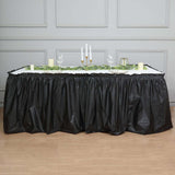 14ft Black Ruffled Plastic Disposable Table Skirt, Waterproof Outdoor/Indoor Table Drape