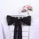 5 Pack Black Metallic Fringe Shag Tinsel Chair Sashes, Shimmery Polyester Chair Sashes