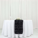 14inch x 108inch Black Grandiose 3D Rosette Satin Table Runner