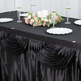 Satin 14ft Table Skirt Black Pleated Double Drape Design - Soft & Graceful for Events